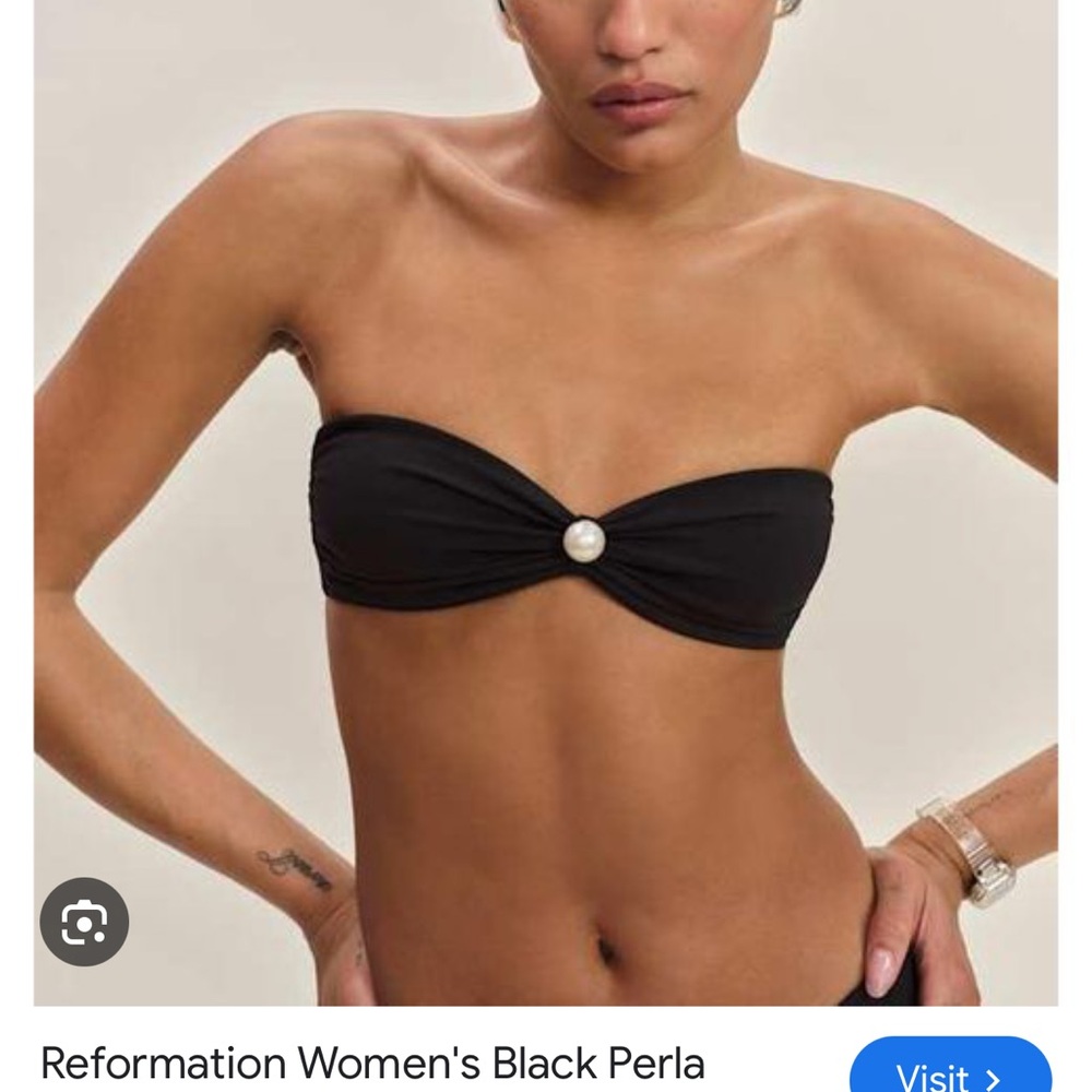 Reformation Black Strapless  top with Pearl Accent
